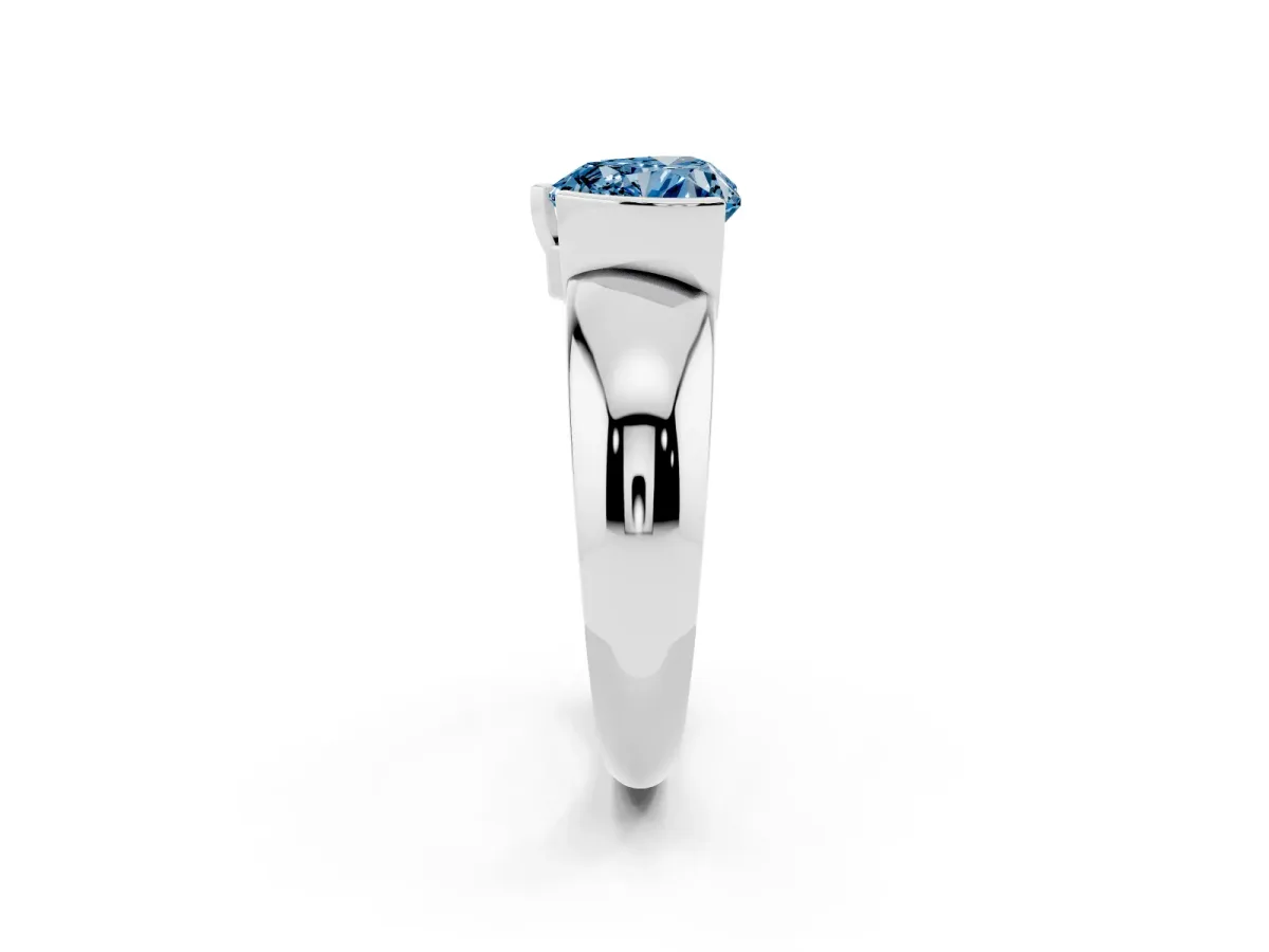 Fancy Blue Heart Cut Solitaire Tension Set Diamond Ring with Wide Band Silver