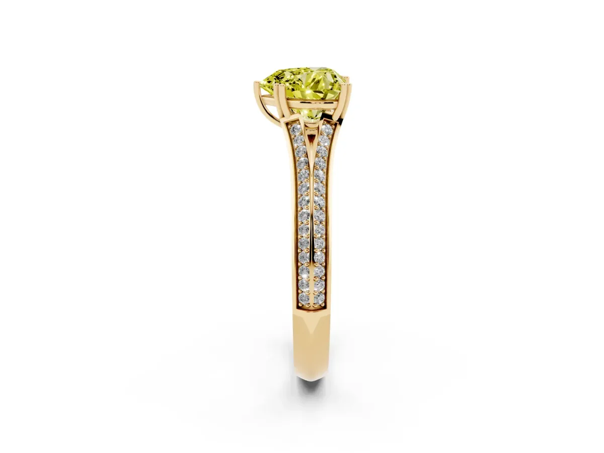 Fancy Yellow Heart Cut Diamond Split Shank Engagement Ring with Pavé Band Yellow gold