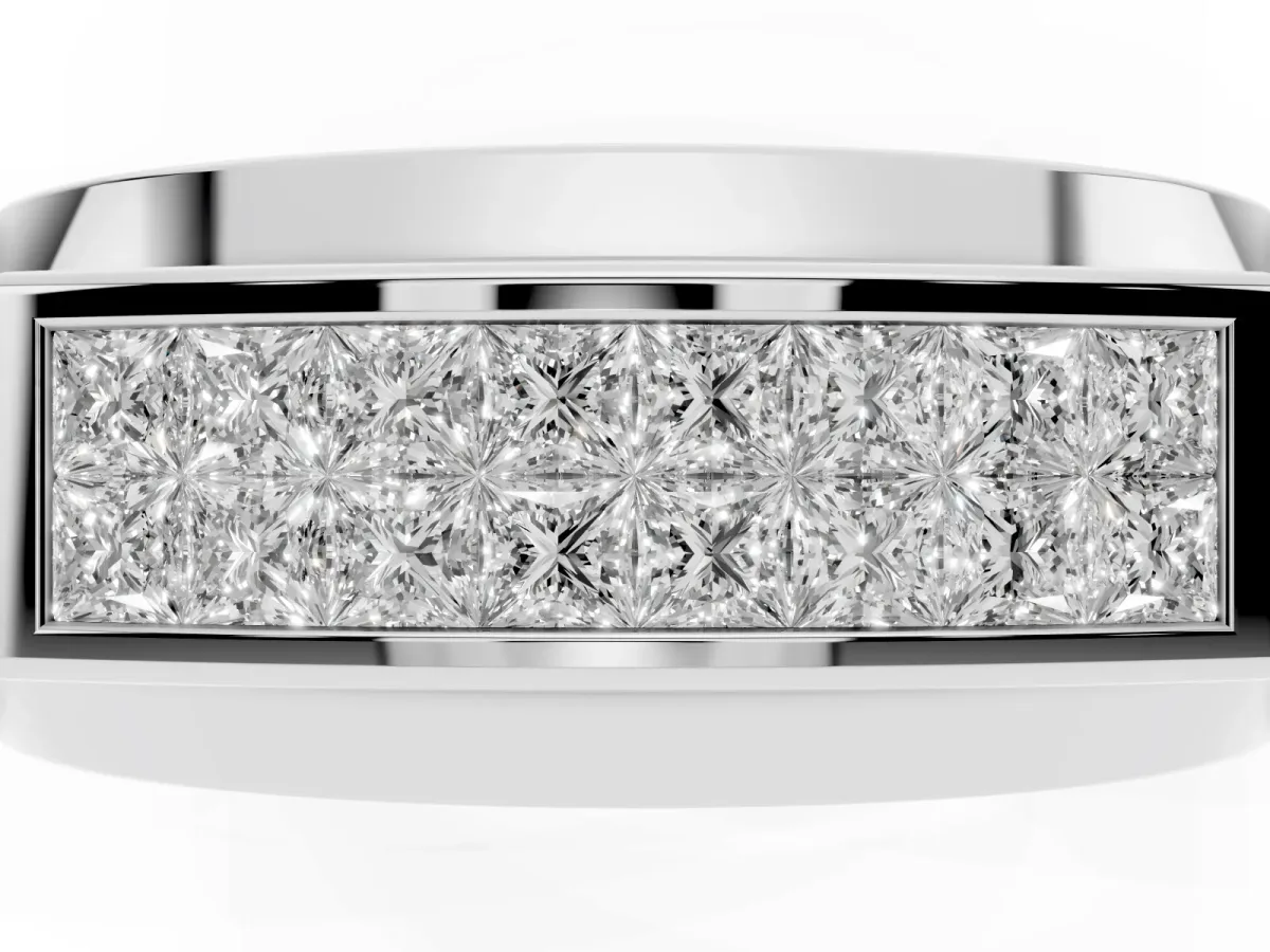 Princess Diamond Pavé Panel Mens Band Silver