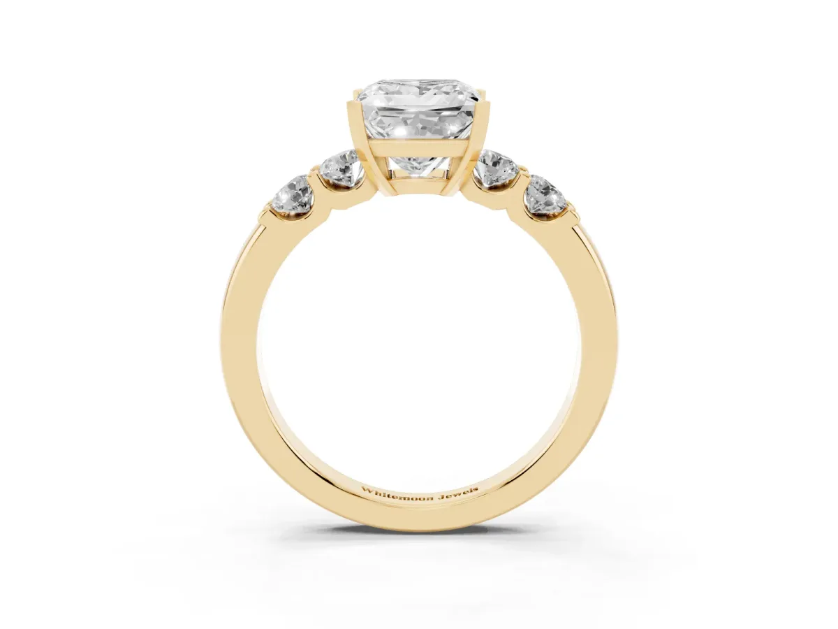 Princess Cut Brilliant Cut Diamond Five-Stone Prong Set Engagement Ring with Channel Band Yellow gold