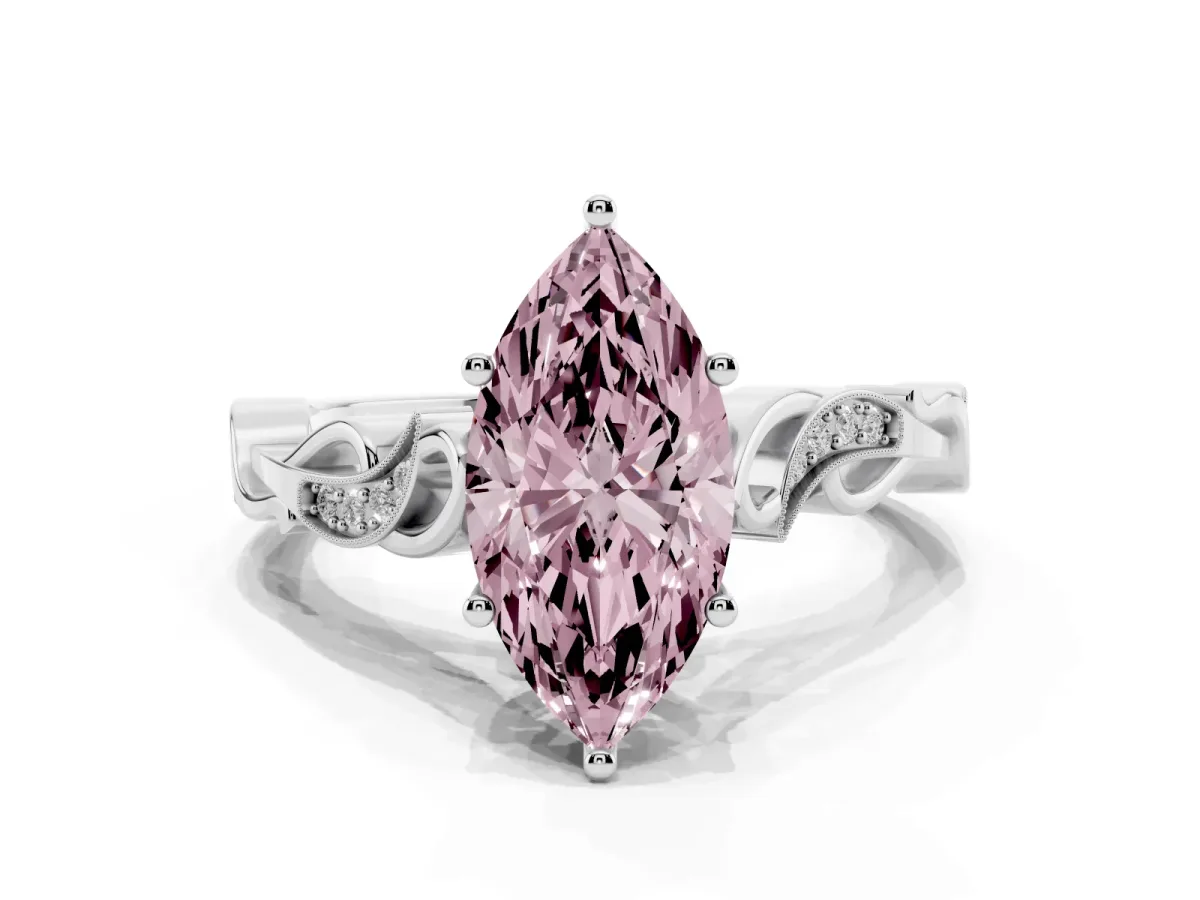 Fancy Pink Marquise Cut Solitaire Vine Band with Milgrain Prong Setting Silver