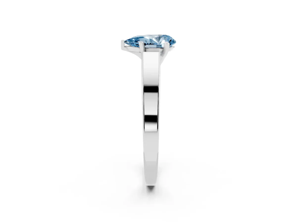 Fancy Blue Pear Cut Solitaire Engagement Ring with Four-Prong Setting and Tapered Band Platinum