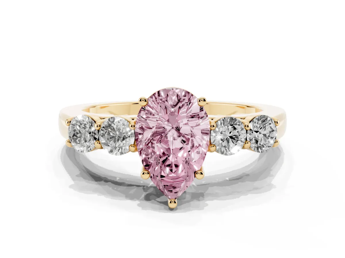 Fancy Pink Pear Cut Cut Diamond Five-Stone Prong Set White Gold Ring Yellow gold