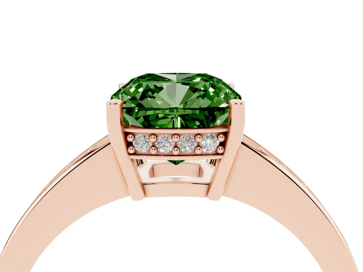 Fancy Green Cushion Cut Solitaire Pavé Band Prong Setting Ring Rose gold