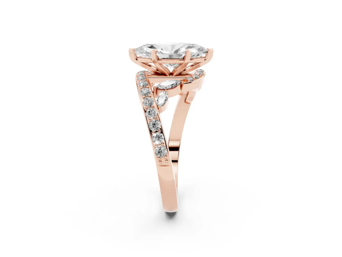 Marquise Cut Solitaire with Pavé Twist Band and Four-Prong Setting Rose gold