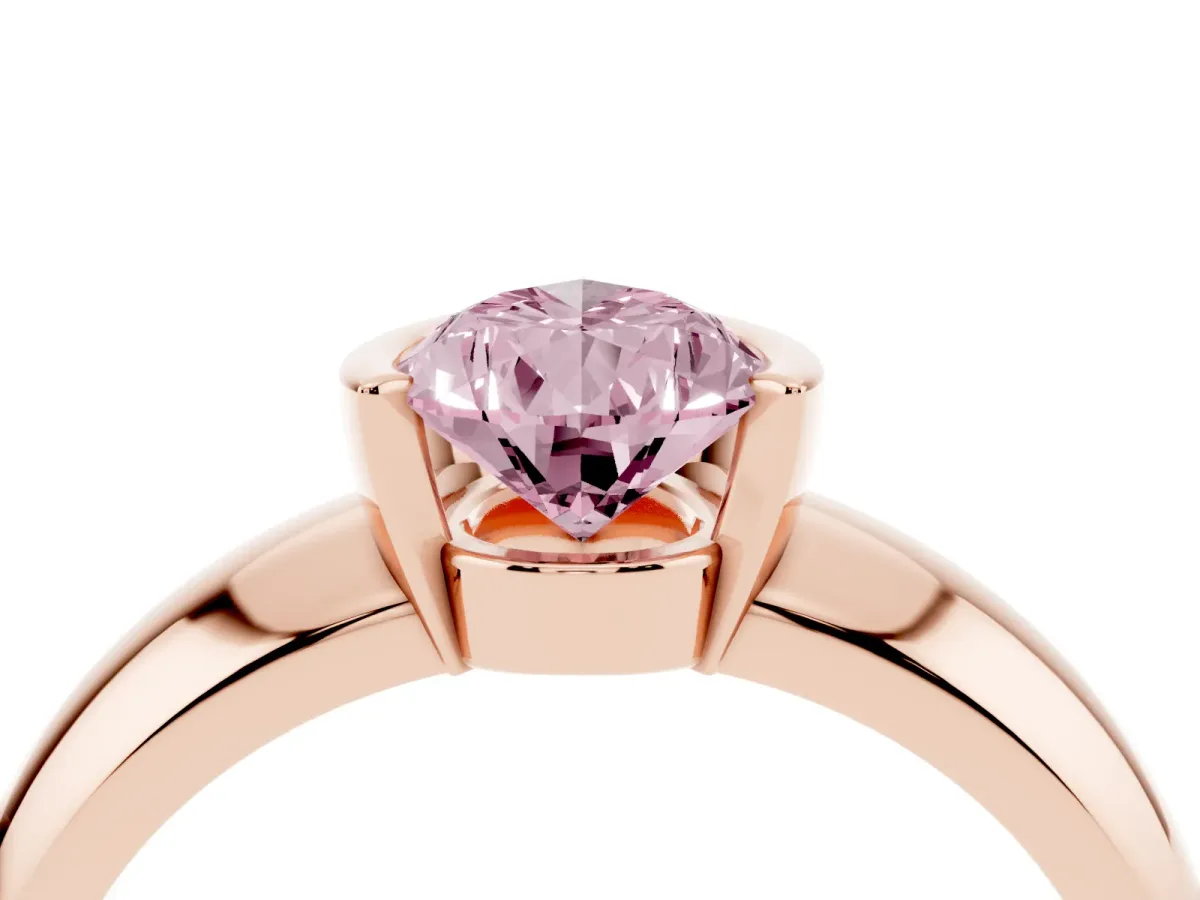 Fancy Pink Pear Cut Solitaire Tension Set Diamond Ring with Wide Band Rose gold