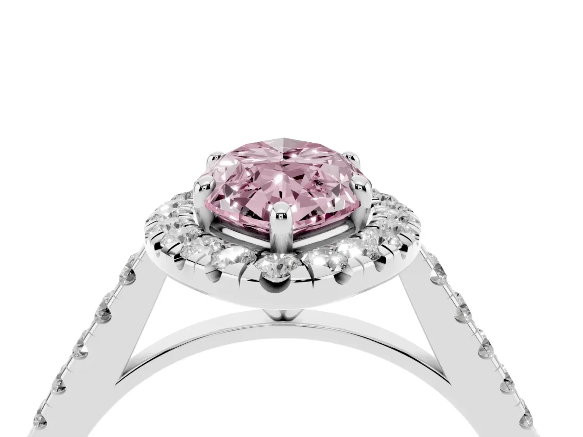 Fancy Pink Marquise Cut Halo Pave Diamond Engagement Ring with Four-Prong Setting Platinum
