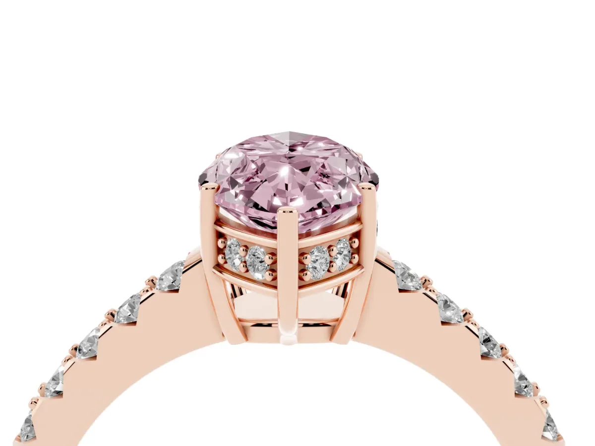Fancy Pink Marquise Cut Solitaire Diamond Engagement Ring with Pavé Band and Six-Prong Setting Rose gold
