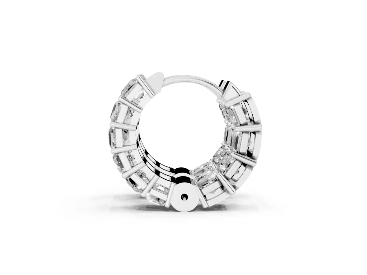 Emerald Diamond Huggie Hoop Earrings Platinum