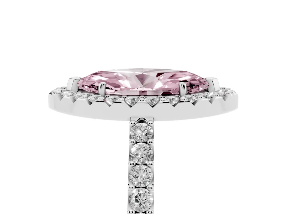 Fancy Pink Marquise Cut Halo Diamond Pavé Solitaire Ring Silver