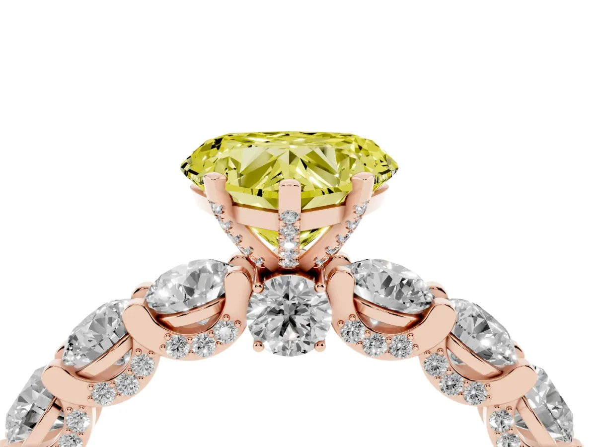 Fancy Yellow Heart Cut Diamond Side Stone Engagement Ring with Four-Prong Setting Rose gold