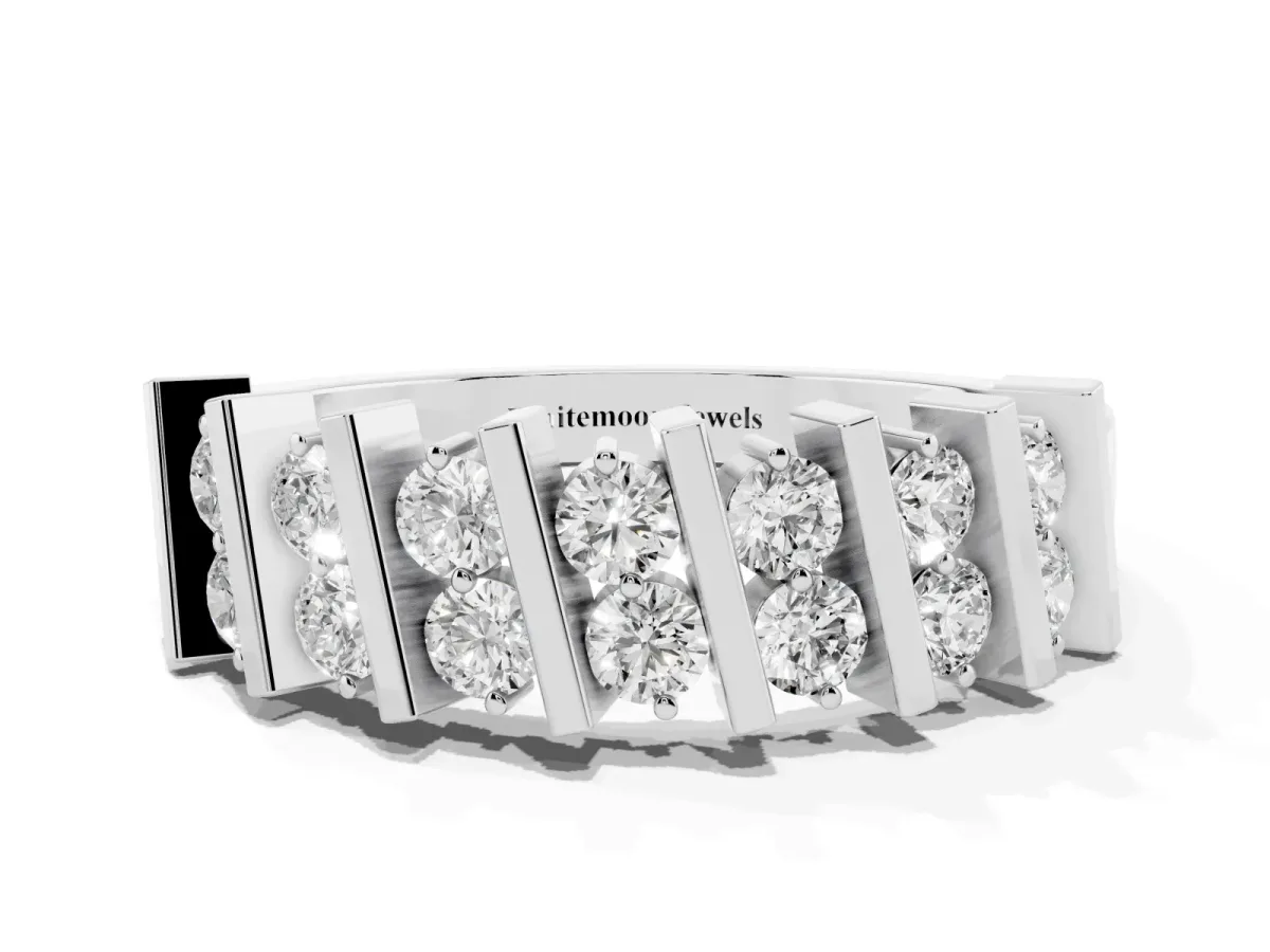 Channel Set Round Diamond Anniversary Band with Vertical Prongs Silver