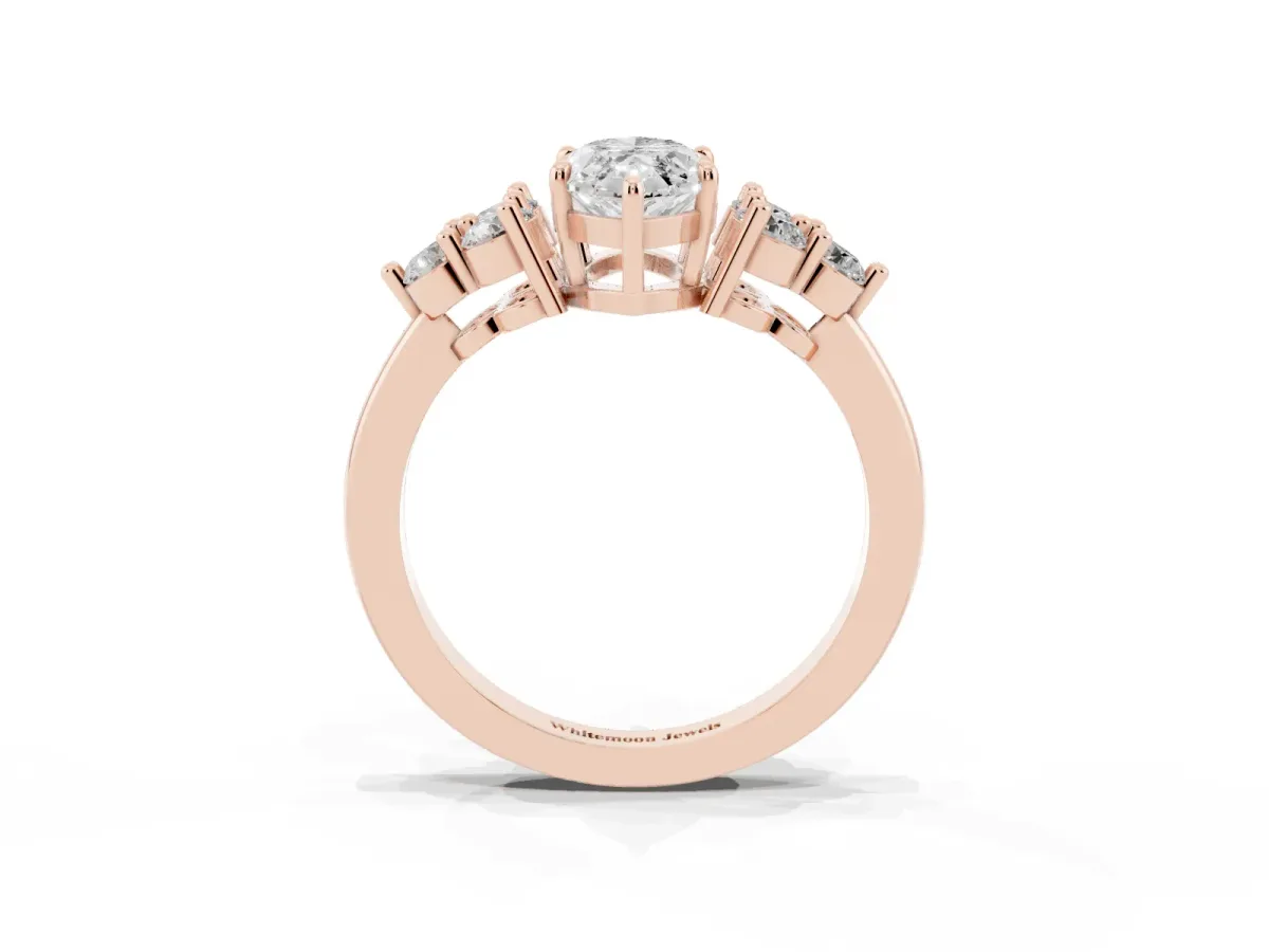 Marquise Cut Brilliant Diamond Cluster Accent Solitaire Ring with Prong Setting Rose gold