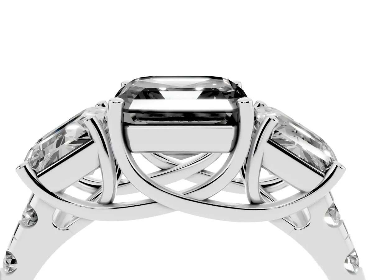 Fancy Black Three-Stone Asscher Cut Diamond Pavé Band with Prong Setting Platinum