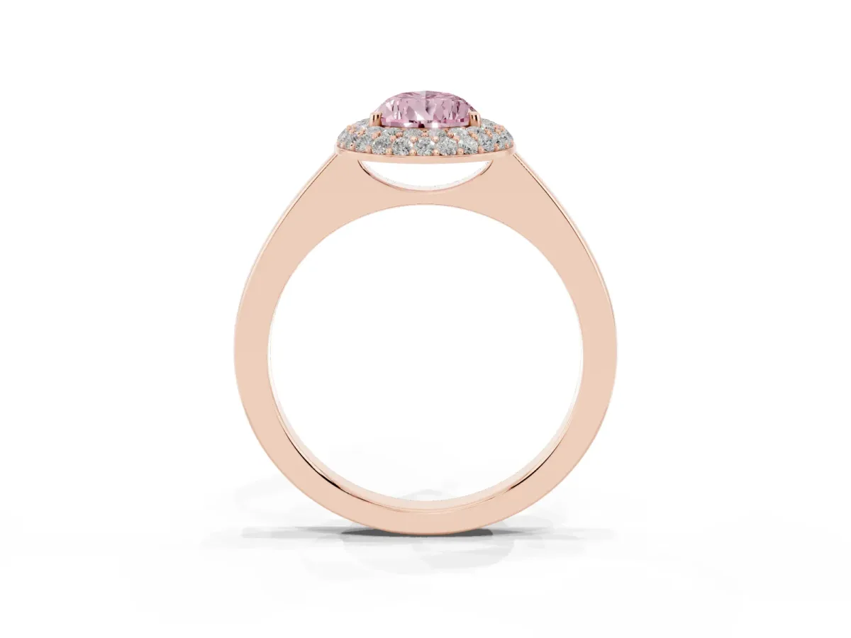 Fancy Pink Pear Cut Halo Diamond Engagement Ring with Solitaire Band and Four-Prong Setting Rose gold