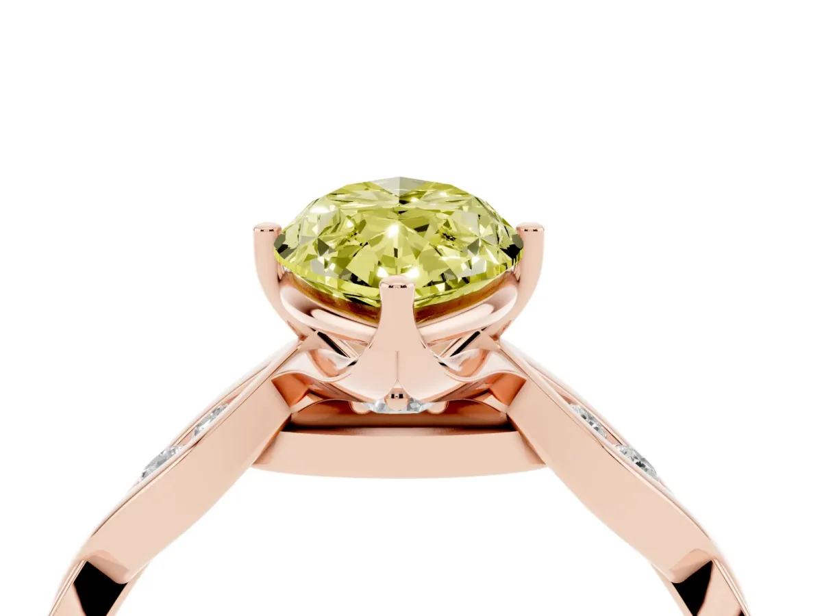Fancy Yellow Marquise Cut Solitaire Twist Band with Leaf Prong Setting Rose gold
