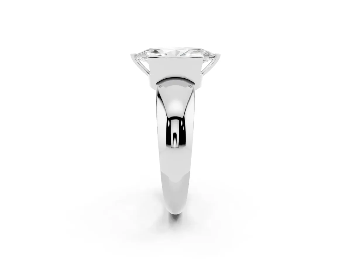 Marquise Cut Solitaire Tension Set Diamond Ring with Wide Band Silver