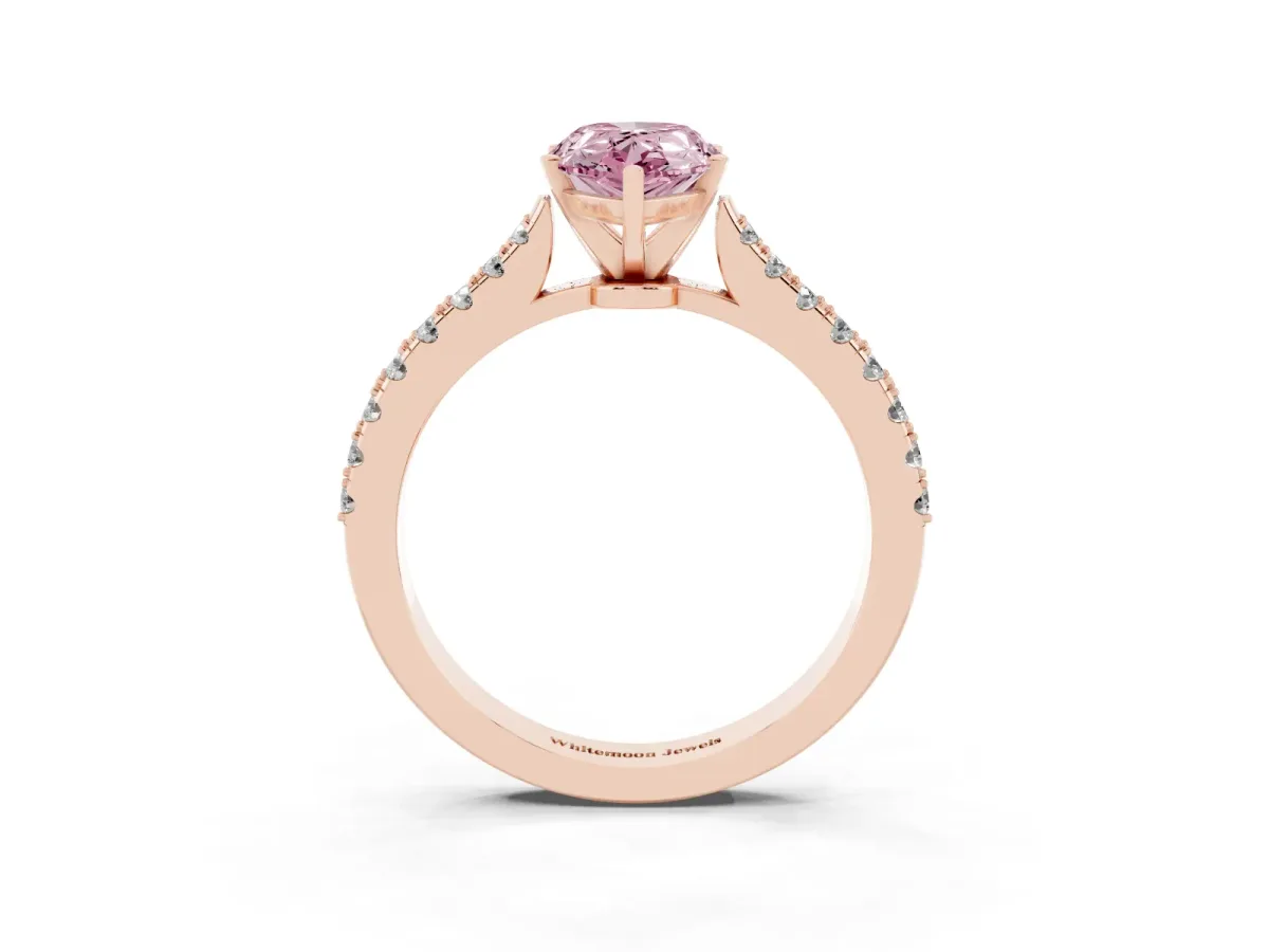 Fancy Pink Pear Cut Cut Solitaire Diamond Engagement Ring with Pave Band and Four-Prong Setting Rose gold