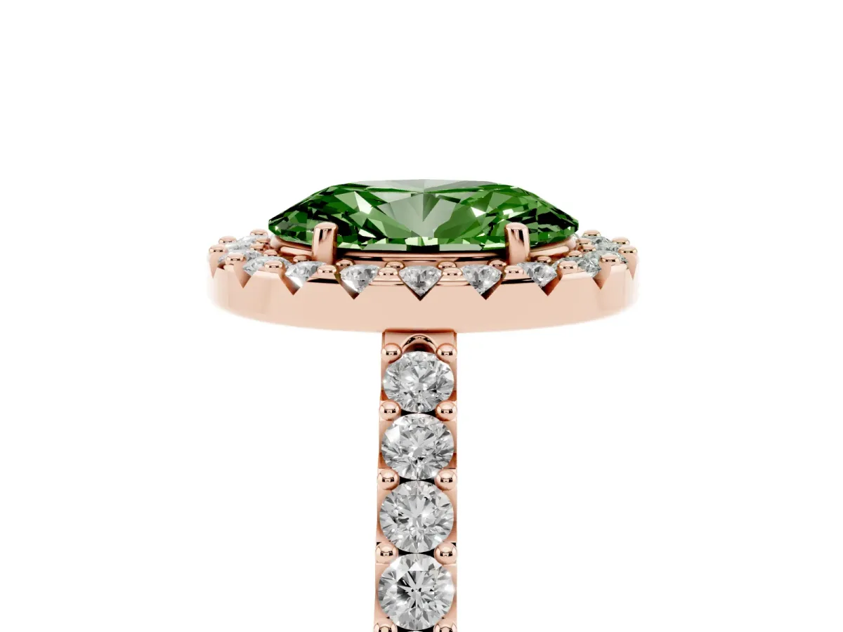 Fancy Green Oval Cut Halo Diamond Pavé Solitaire Ring Rose gold