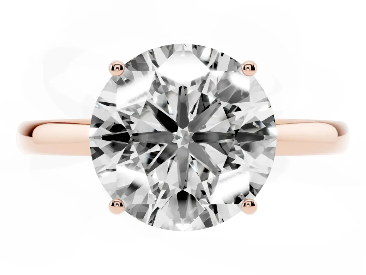 Round Cut Solitaire Diamond Ring with Prong Setting and Plain Band Rose gold