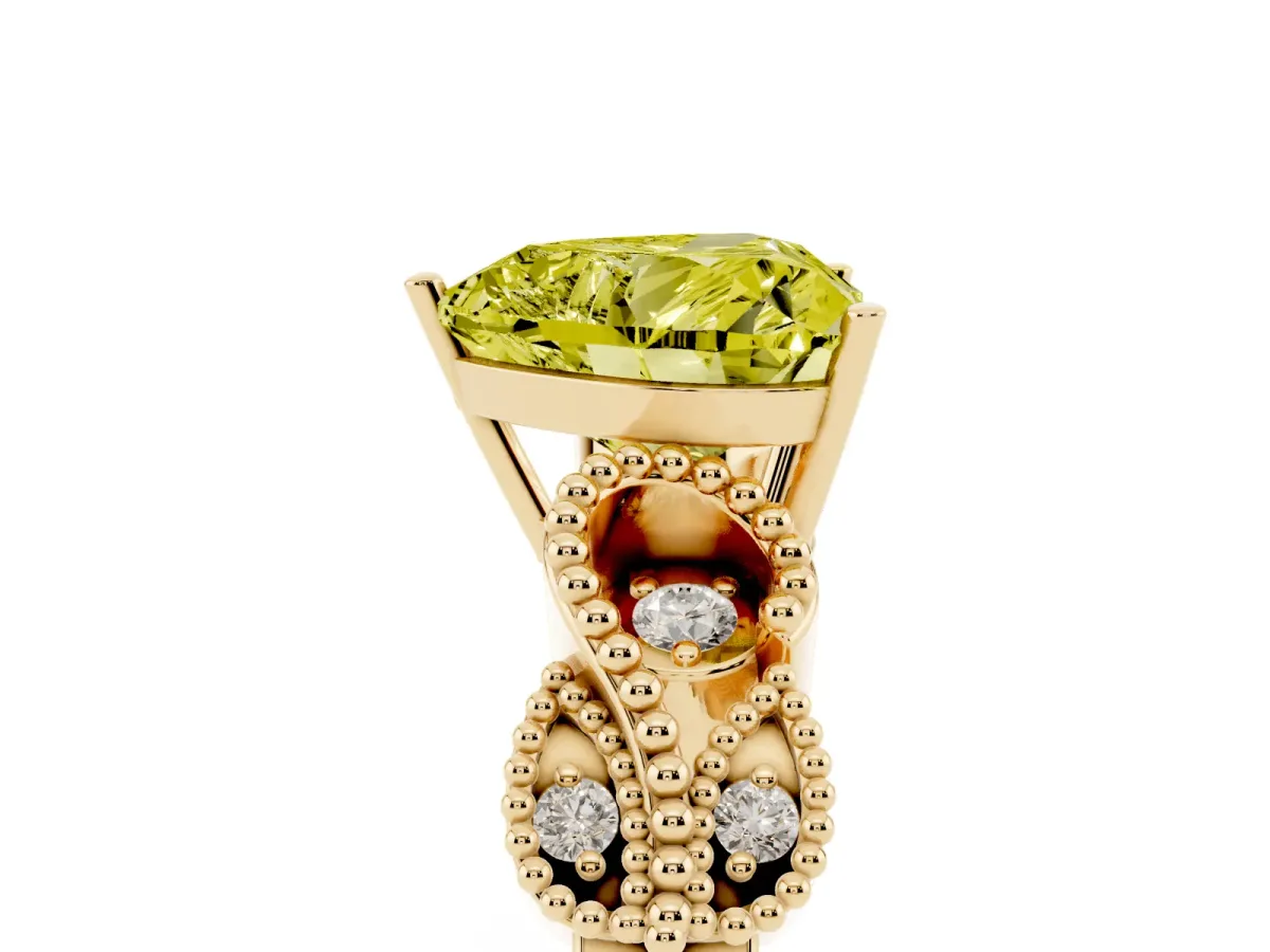 Fancy Yellow Heart Cut Solitaire Milgrain Leaf Band with Prong Setting Yellow gold