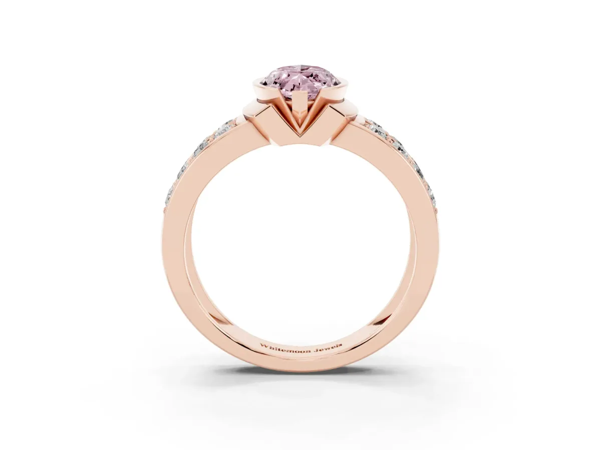 Fancy Pink Marquise Cut Brilliant Diamond Channel Set Wide Band Ring with Bezel Setting Rose gold