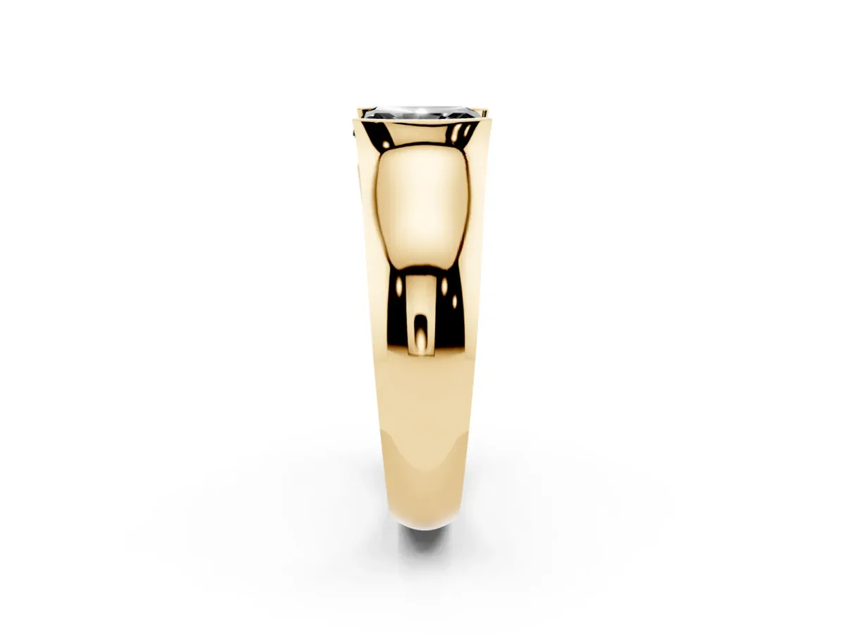 Fancy Black Radiant Cut Solitaire Bezel Set Diamond Ring with Wide Band Yellow gold
