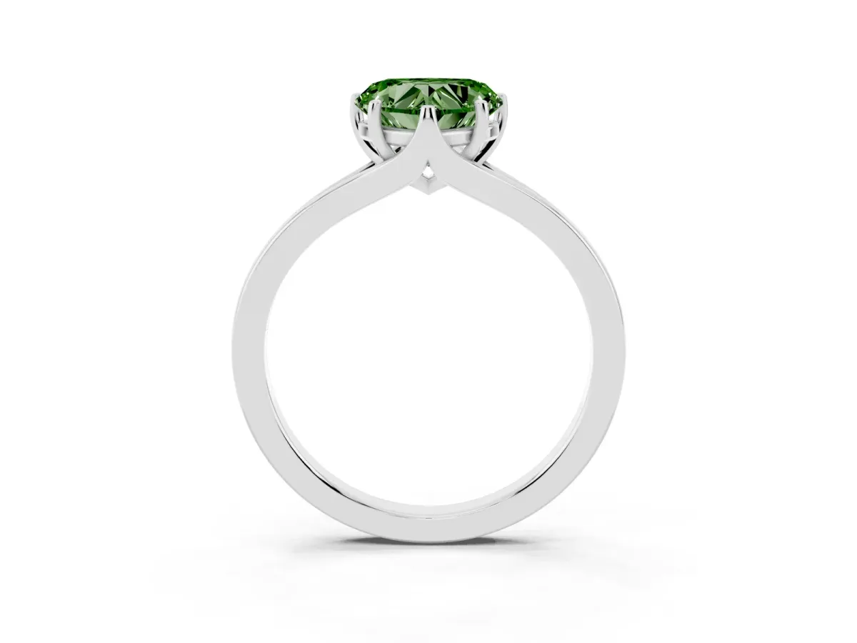 Fancy Green Heart Cut Solitaire Diamond Ring with Six-Prong Setting and Tapered Band Platinum