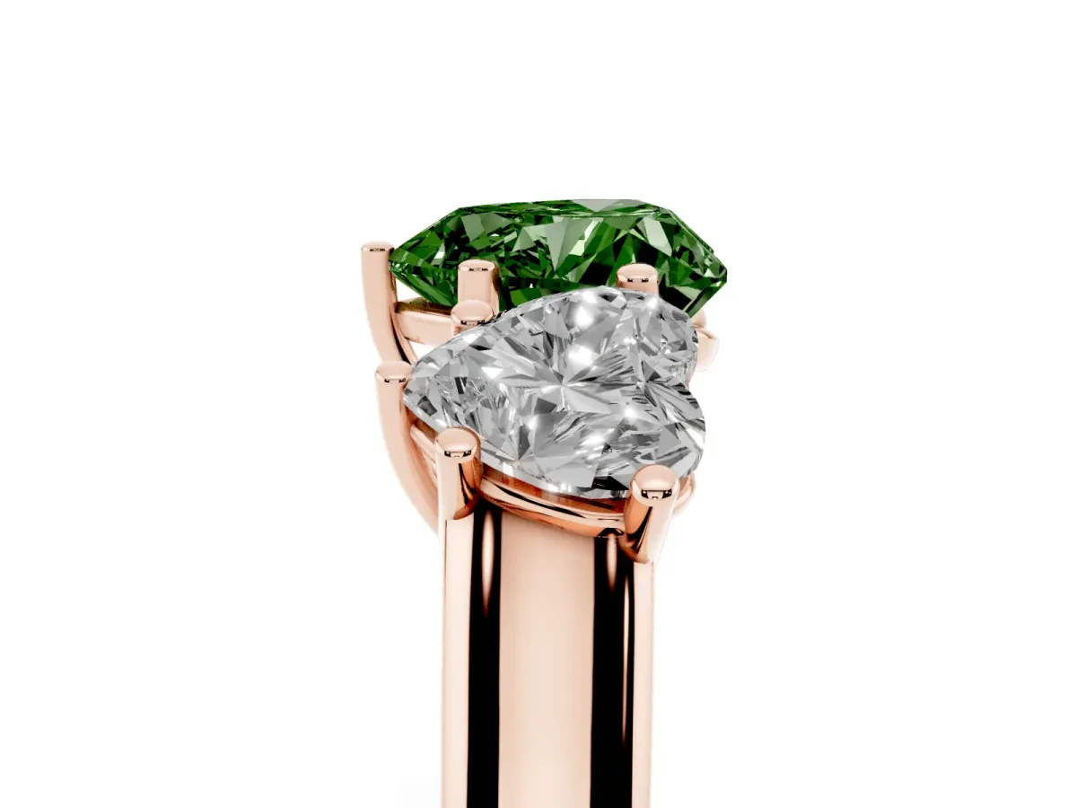 Fancy Green Heart Cut Three-Stone Diamond Ring with Prong Setting on a Classic Band Rose gold