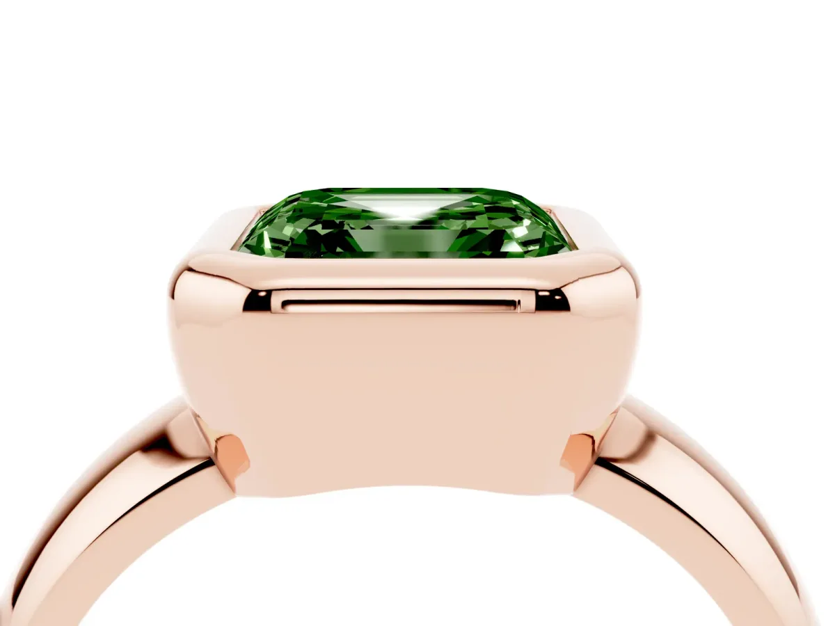 Fancy Green Bezel Set Asscher Cut Solitaire Ring with Wide Band Rose gold