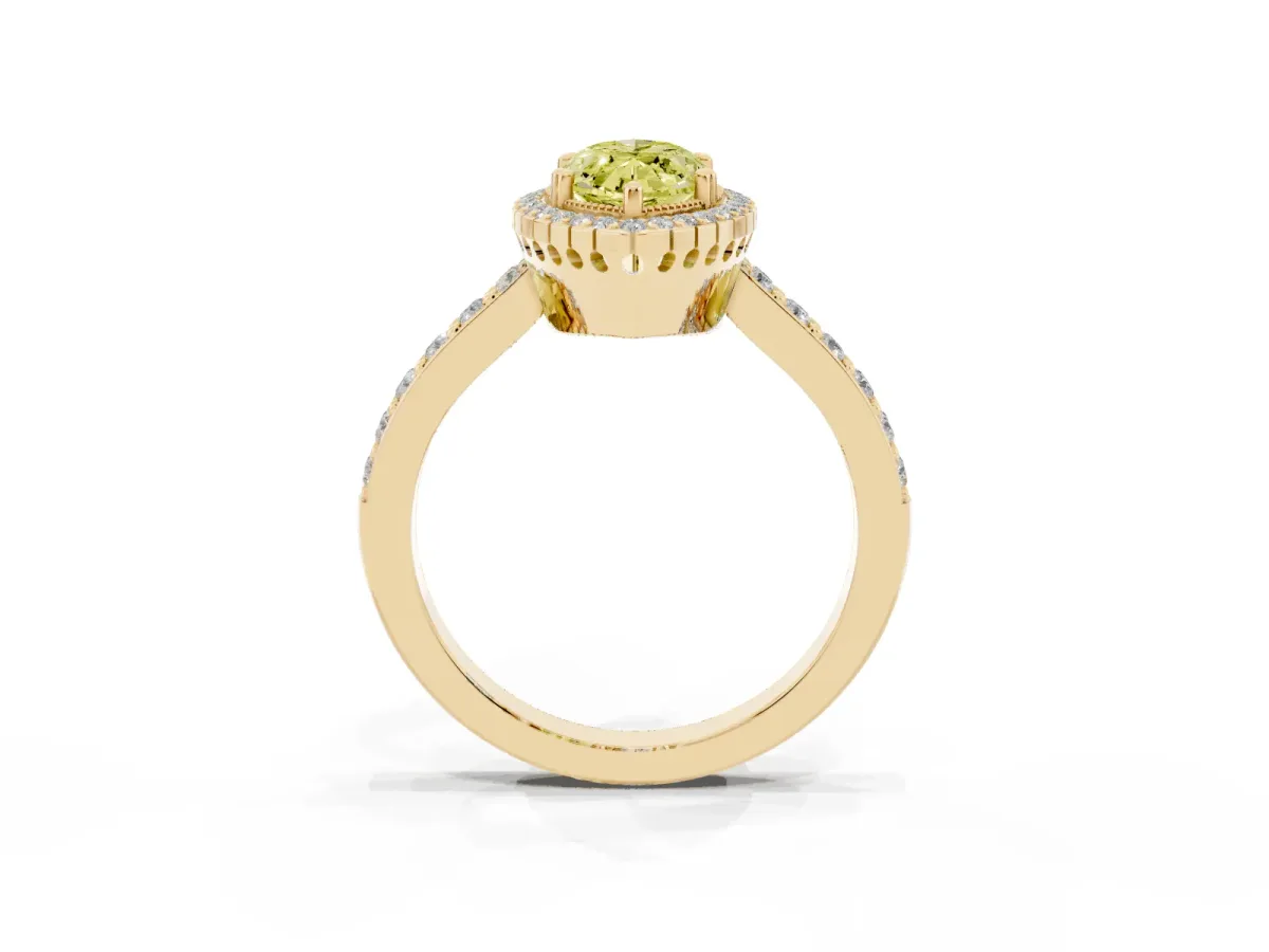 Fancy Yellow Marquise Cut Cut Diamond Halo Engagement Ring with Milgrain Detail and Pavé Band Yellow gold