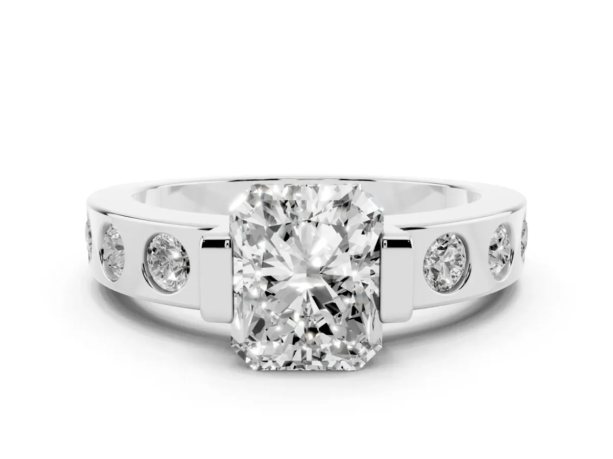 Radiant Cut Brilliant Channel-Set Diamond Ring with Bezel Prong Setting Silver