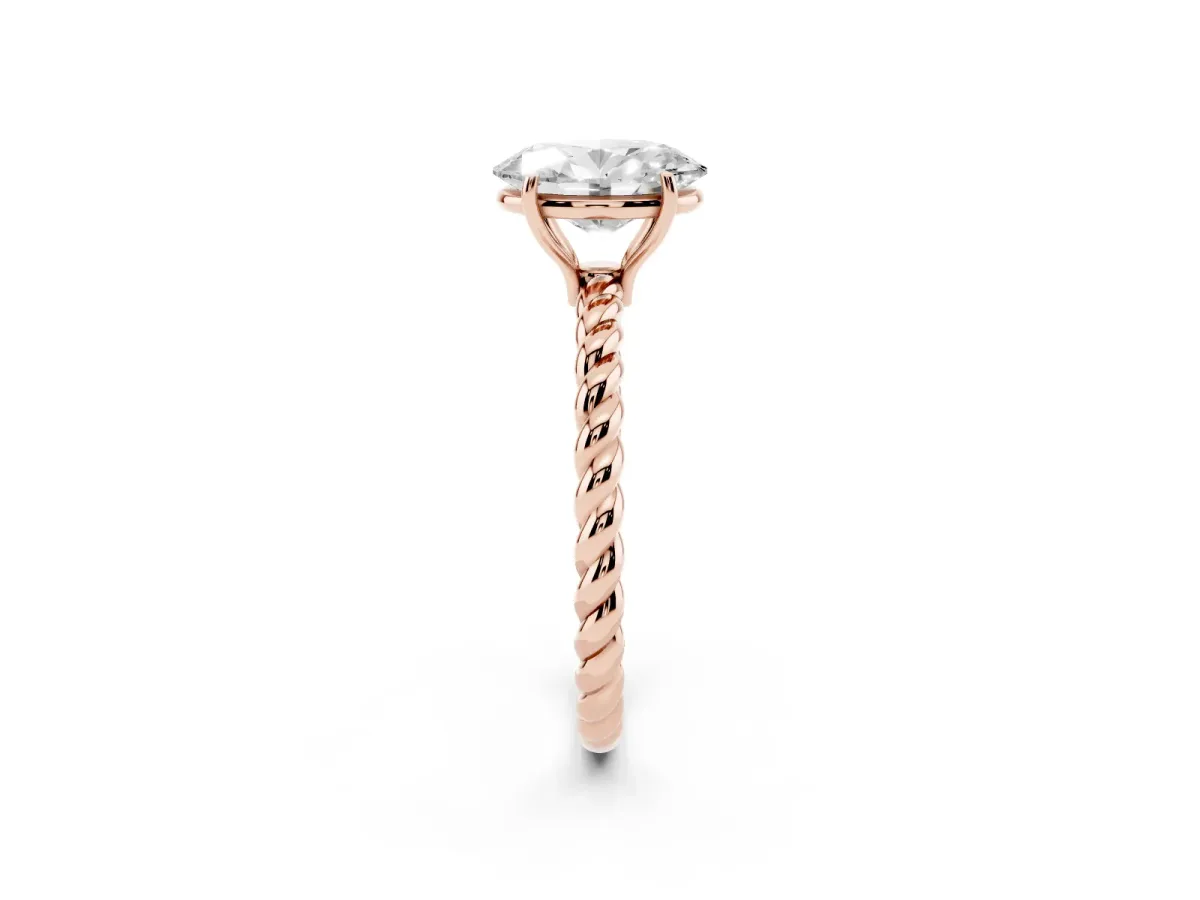 Oval Cut Solitaire Twist Band Ring with Four-Prong Setting Rose gold