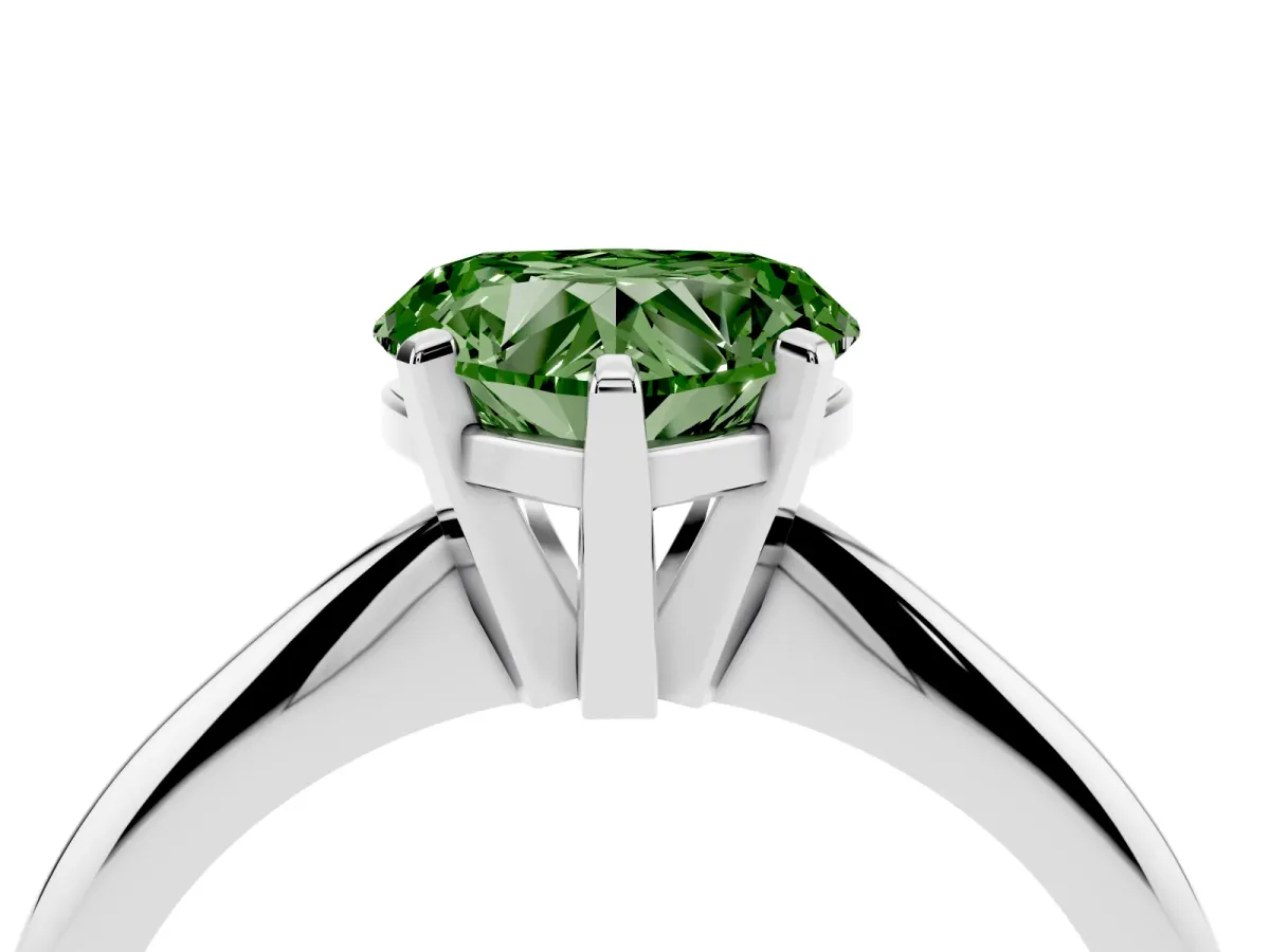 Fancy Green Heart Cut Cut Solitaire Ring with Four-Prong Setting on a Classic Band Platinum