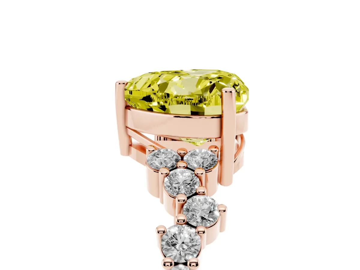 Fancy Yellow Heart Cut Diamond Scattered Round Accent Ring with Prong Setting Rose gold