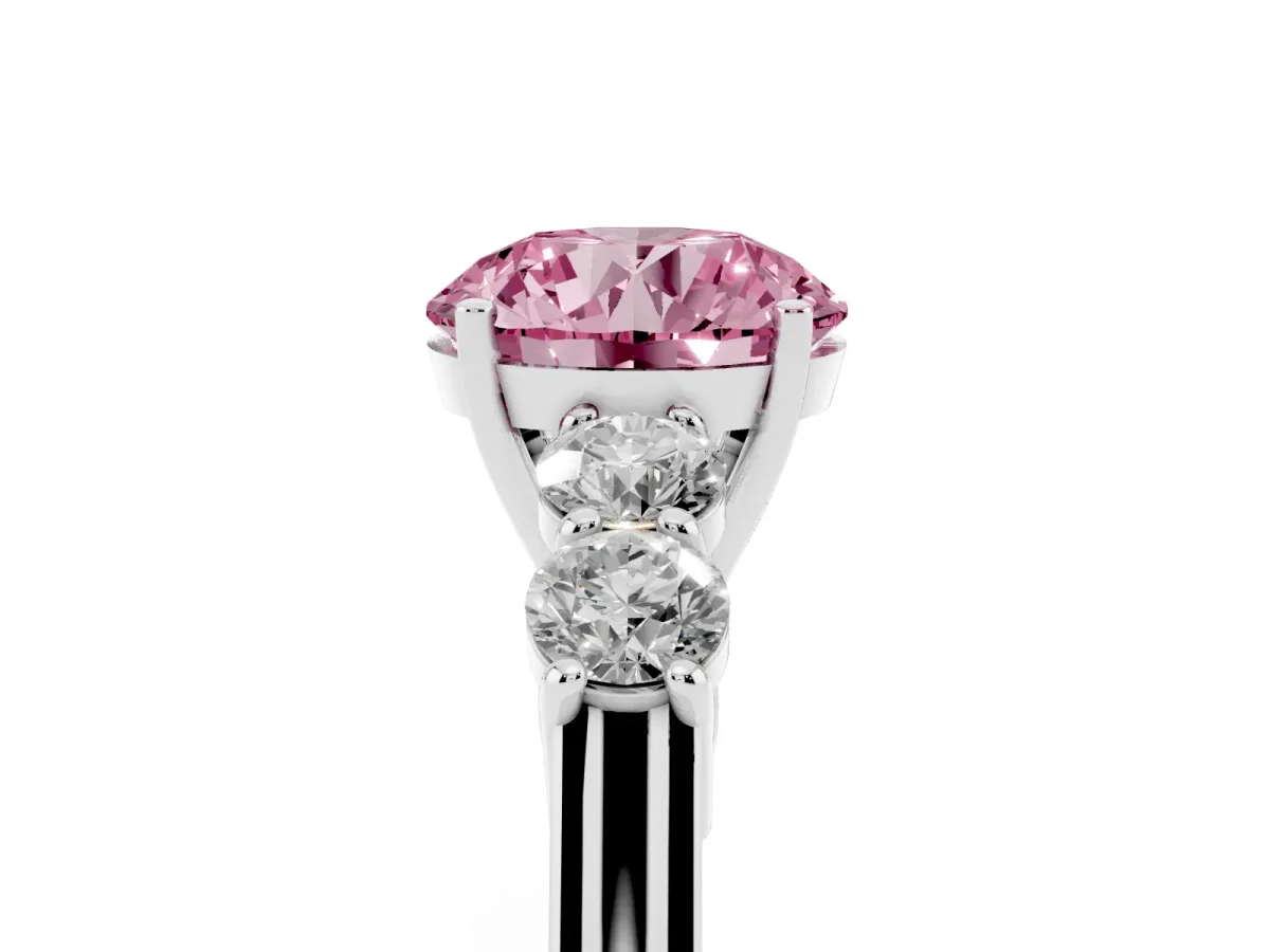 Fancy Pink Round Cut Cut Diamond Five-Stone Prong Set White Gold Ring Platinum
