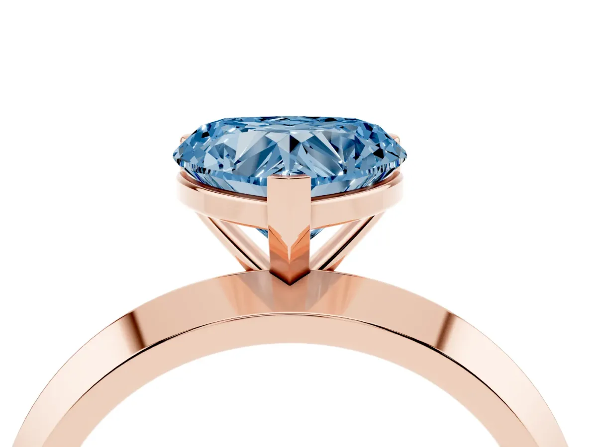 Fancy Blue Heart Cut Cut Solitaire Engagement Ring with Flat Band and Four-Prong Setting Rose gold