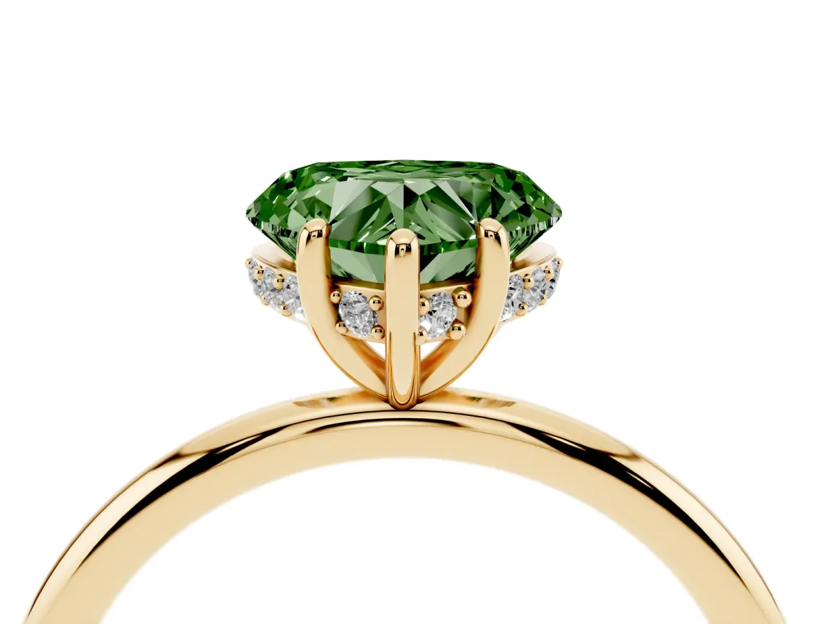 Fancy Green Heart Cut Solitaire Diamond Ring with a Classic Band and Four-Prong Setting Yellow gold