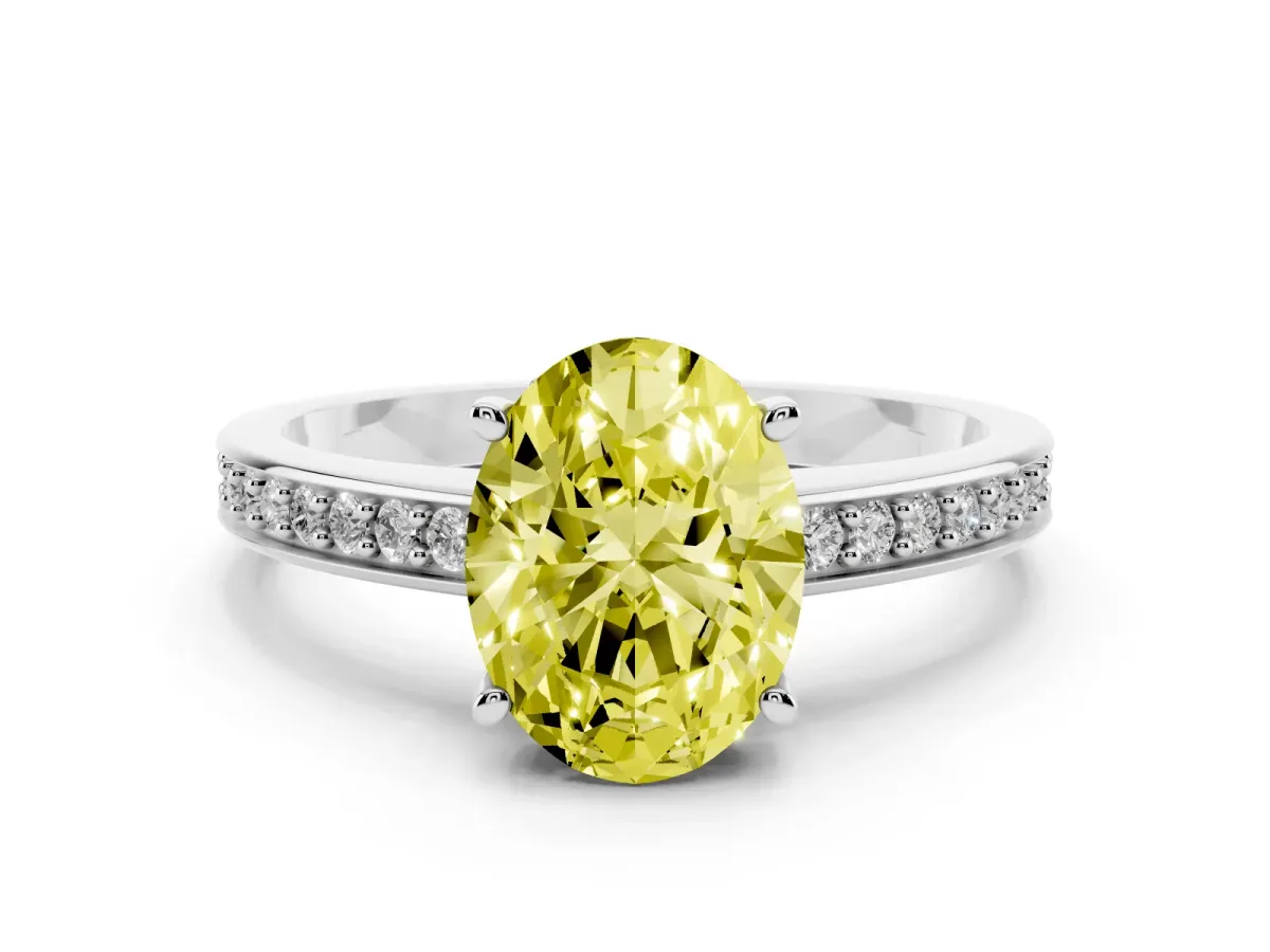 Fancy Yellow Oval Cut Solitaire Pavé Band Prong Setting Ring Silver