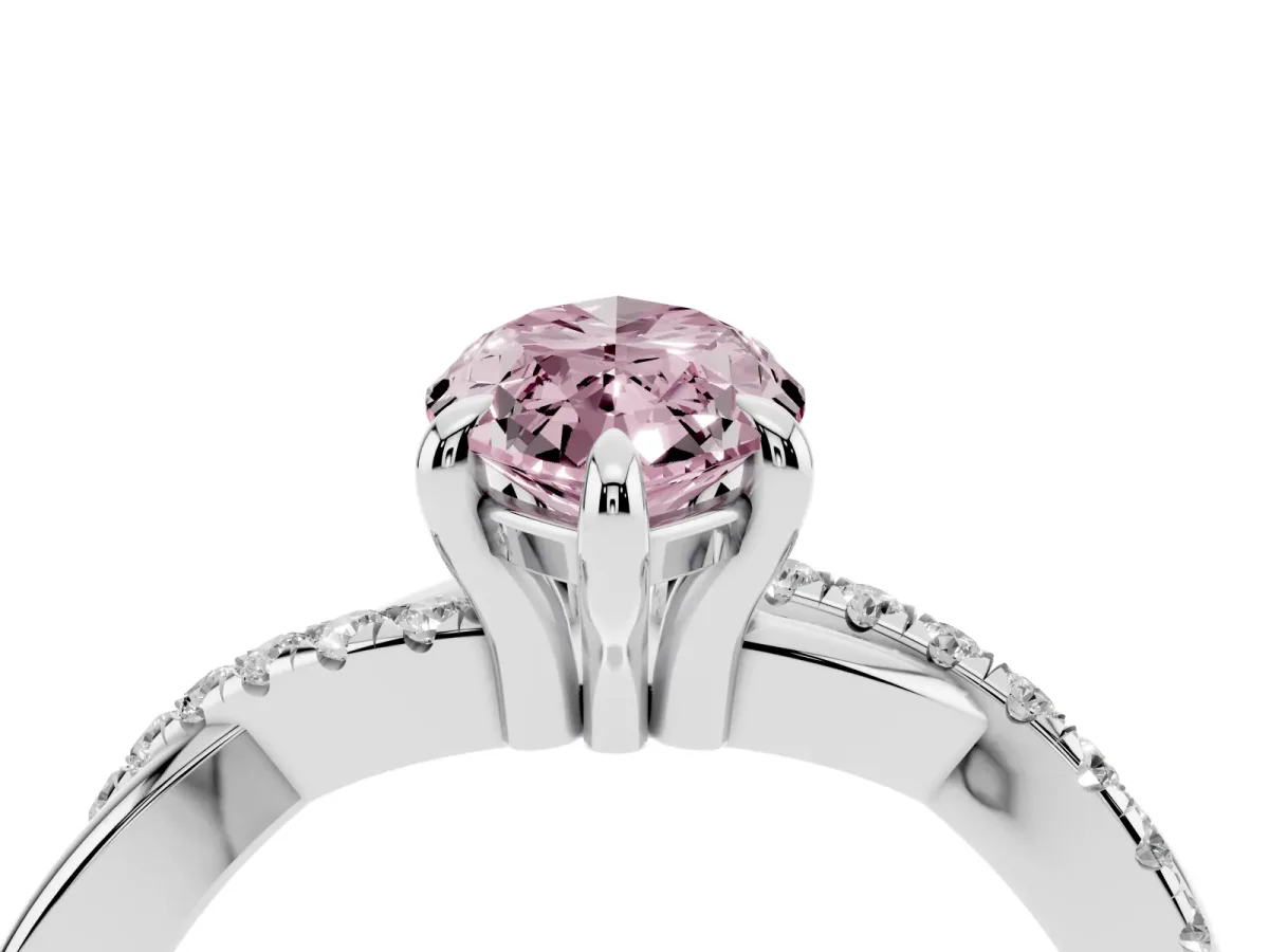 Fancy Pink Marquise Cut Cut Diamond Twist Band Solitaire with Prong Setting Silver