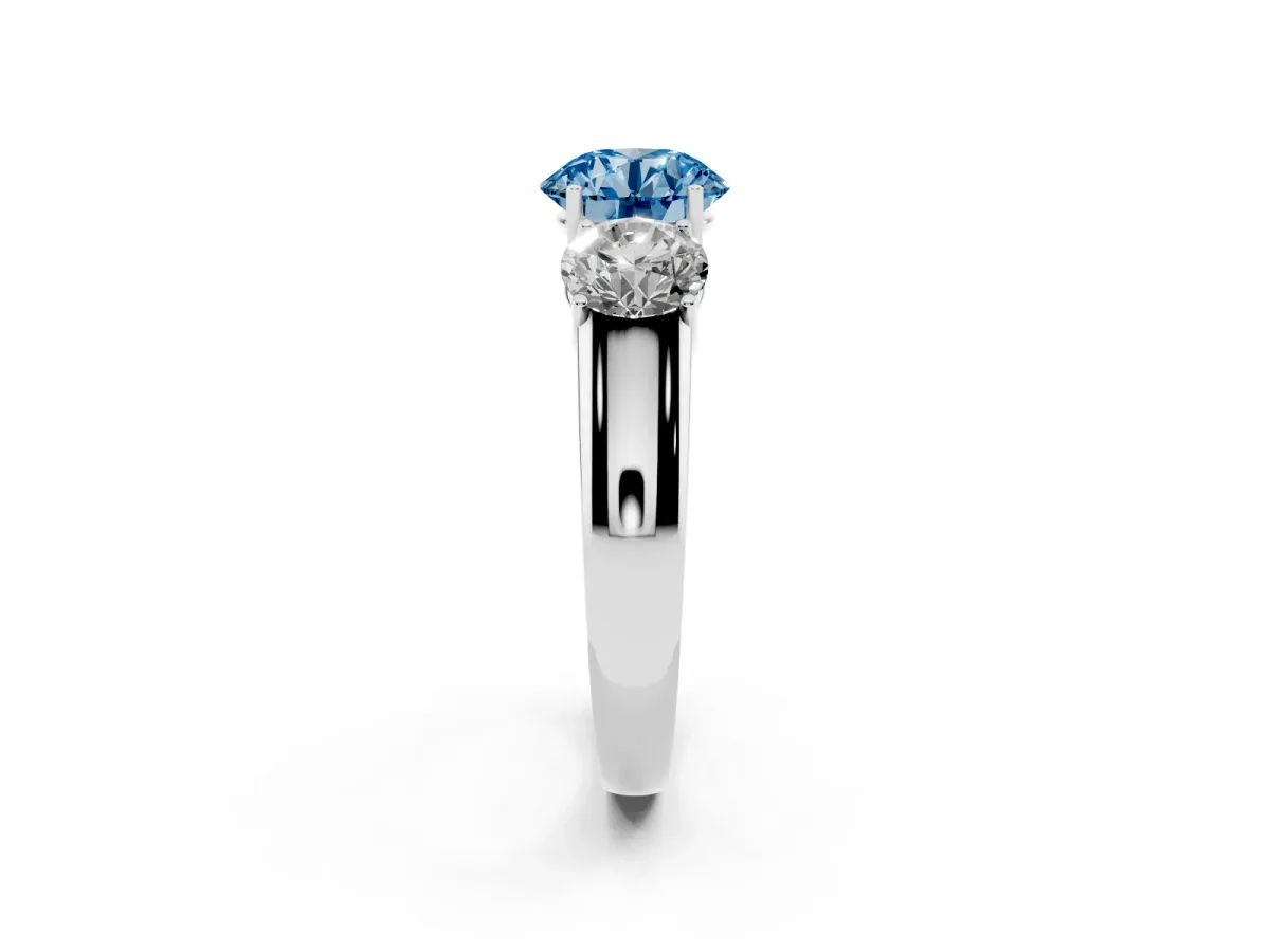 Fancy Blue Three-Stone Round Cut Cut Diamond Ring with Prong Setting and Classic Band Silver
