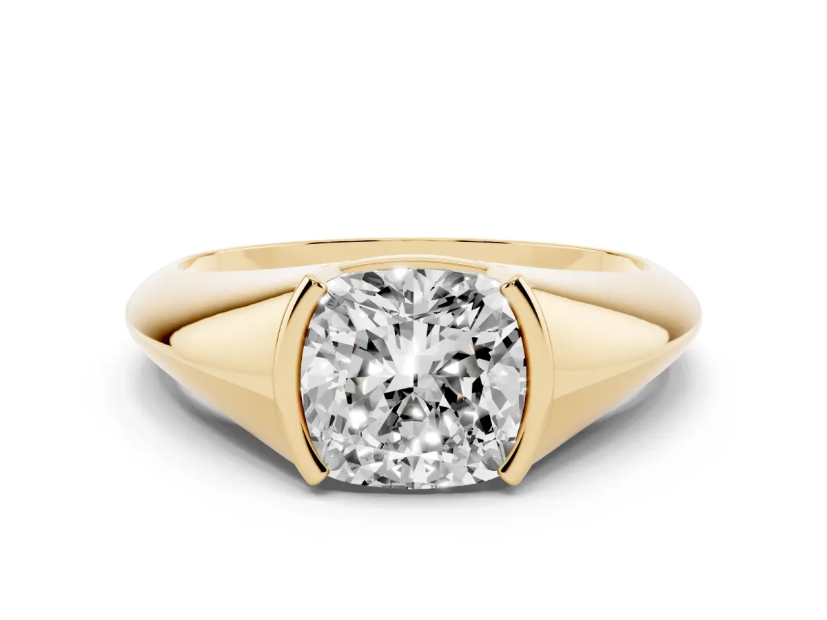 Cushion Cut Solitaire Tension Set Diamond Ring Yellow gold