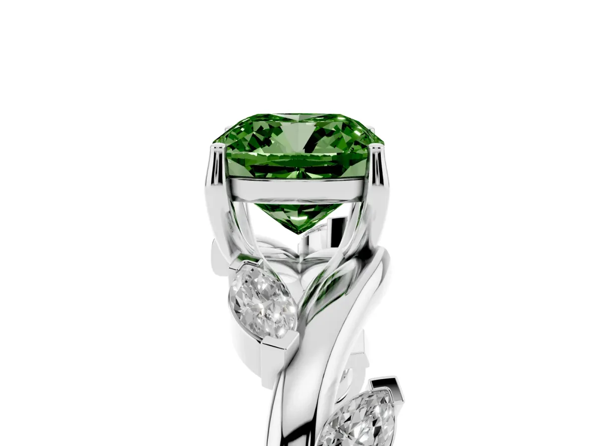 Fancy Green Cushion Cut Solitaire Twisted Band Marquise Accent Prong Setting Ring Silver