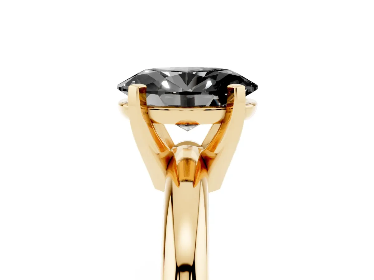 Fancy Black Oval Cut Diamond Solitaire Engagement Ring with Round Band and Four-Prong Setting Yellow gold
