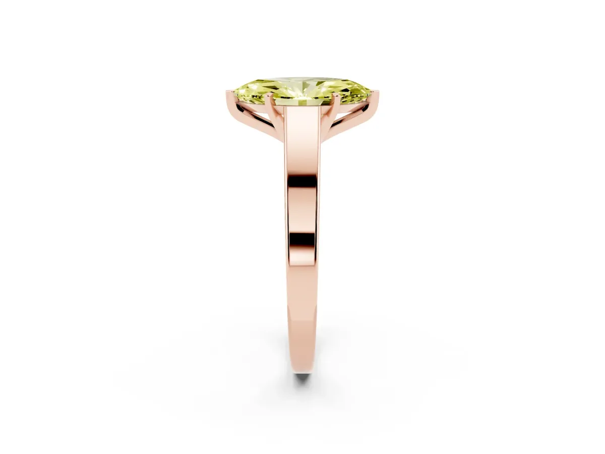 Fancy Yellow Marquise Cut Solitaire Engagement Ring with Four-Prong Setting and Tapered Band Rose gold