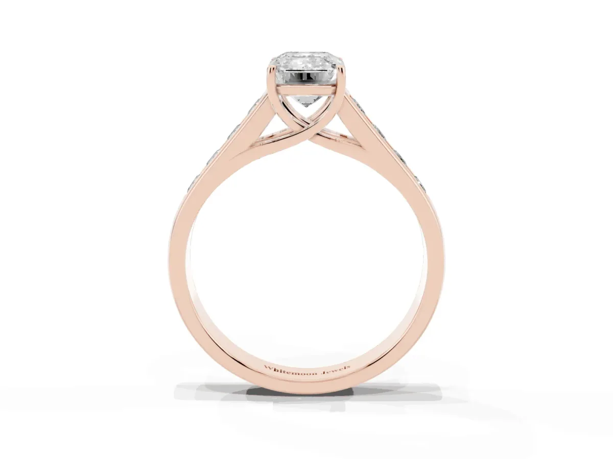 Emerald Cut Solitaire Channel-Set Diamond Engagement Ring with Four-Prong Setting Rose gold