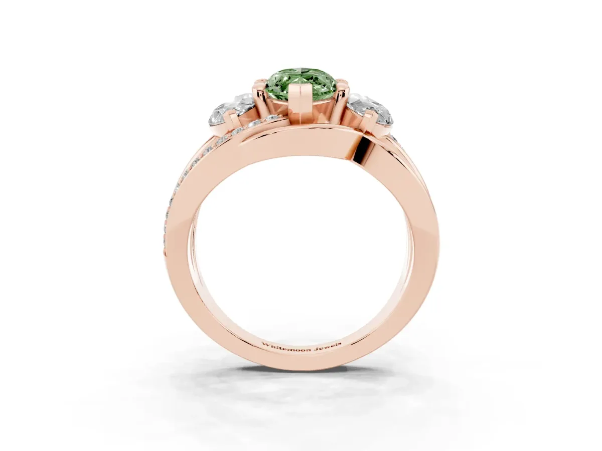 Fancy Green Three-Stone Marquise Cut Cut Diamond Split Shank Prong Set Ring Rose gold