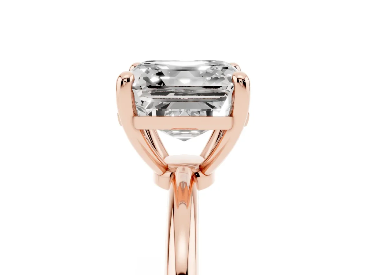 Asscher Cut Solitaire Diamond Ring with 4-Prong Setting on a Classic Band Rose gold