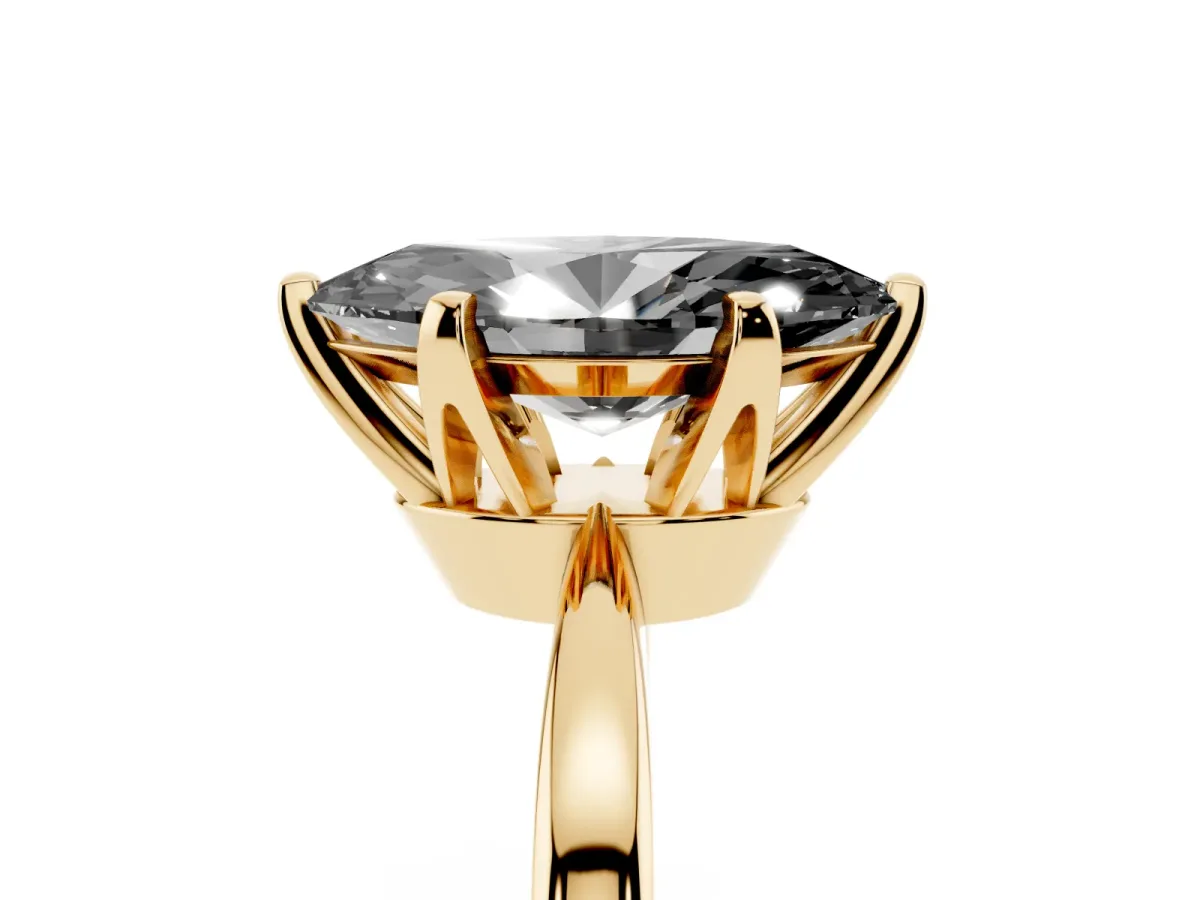 Fancy Black Marquise Cut Solitaire Engagement Ring with Six-Prong Setting and Tapered Band Yellow gold