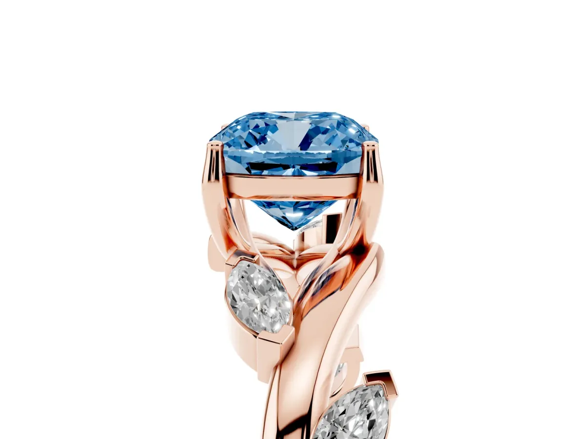 Fancy Blue Cushion Cut Solitaire Twisted Band Marquise Accent Prong Setting Ring Rose gold